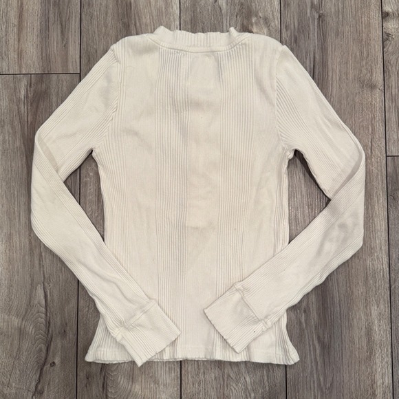 Aerie Ribbed Long Sleeve Henley Shirt Cream Casual Comfort Size‎ L G - Picture 2 of 5